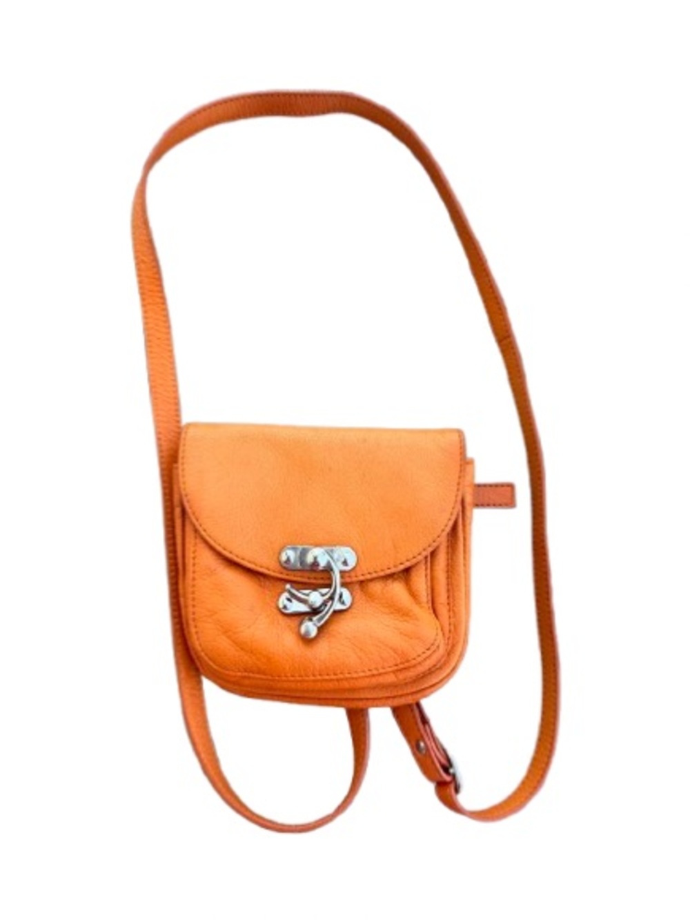 Sundance Italy Orange Pebbled Leather Mini Crossbody Boho Festival Pocket Purse - Picture 3 of 7